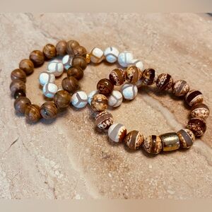 Set of three handmade authentic gemstone bracelets.